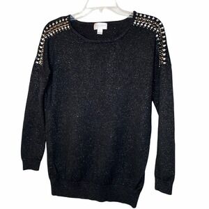 Bisou Bisou Studded Metallic Infused Black Sweater Medium